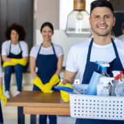 Housecleaners ready to clean a home